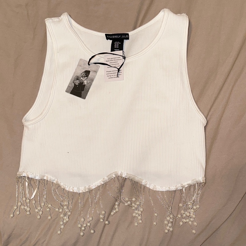 White crop top silver beaded bustier corset blouse NEW Bloggers favorites